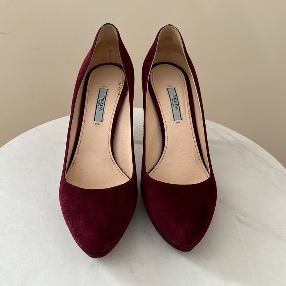 Prada Camoscio Basic Platform Pump In Granato - image 3